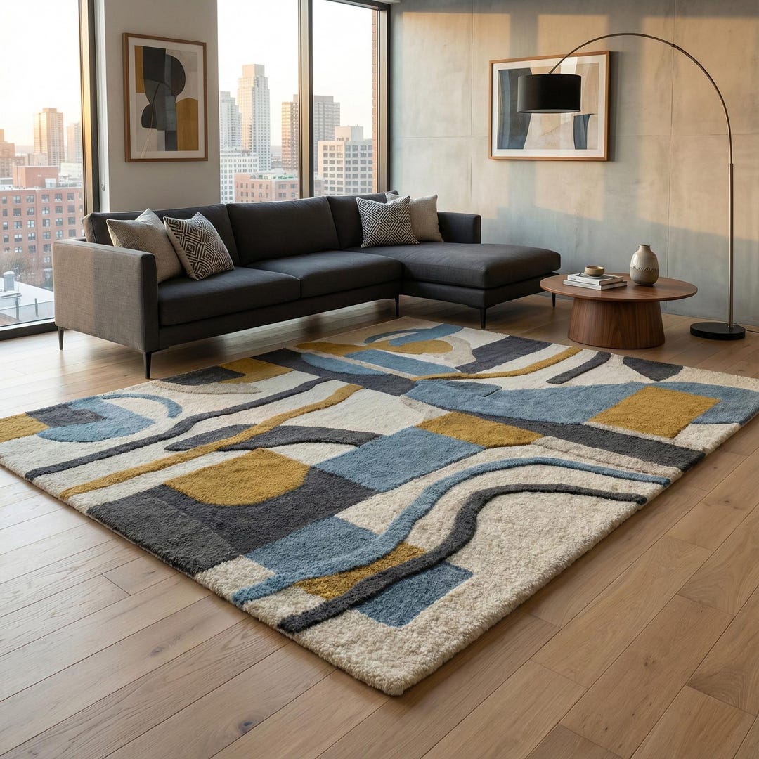 Dotflow Rug Architectural Flow Abstract Tufted Rug – Modern Color Block Art Carpet ...