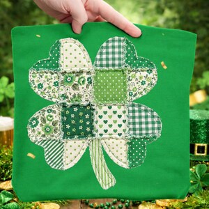 Trifoglio finto patchwork PNG, design vintage per il giorno di San Patrizio (download digitale)