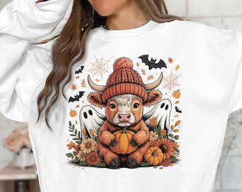 Highland Cow Ghost, Herbst Halloween PNG SVG