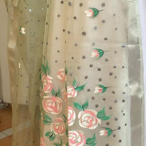Hand painted organza dupatta | customised floral design | scarf. Beautiful Hand Painted Dupattas for Weddings/Events