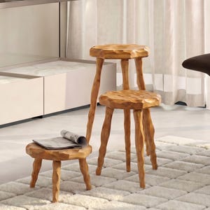 Suporte de madeira para plantas - Decoração orgânica para casa - Pedestal tripé esculpido