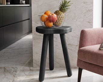 Taburete con borde natural, soporte trípode para plantas, mesa de madera natural, decoración rústica para el hogar, regalo de inauguración de casa