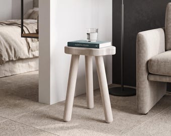 Taburete de tres patas, silla trípode de madera, muebles auxiliares hechos a mano, soporte rústico para plantas, decoración natural para el hogar.