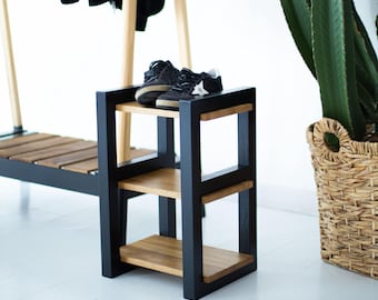 Handmade Oak Shoe Rack, Entryway Organizer Bench, Narrow Shoe Storage