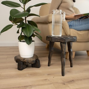 Rustic wood hat stand, wooden pedestal for statuettes, handmade holiday decor