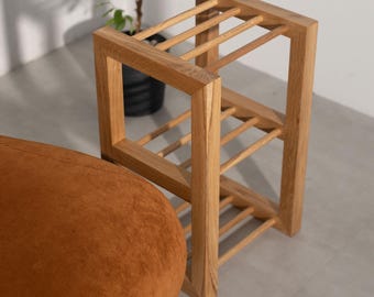 Drewniana ławka do przechowywania, minimalistyczny stojak na buty, rustykalna półka w przedpokoju