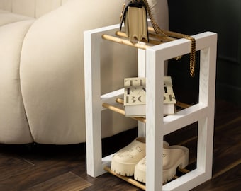 Modern Wood Shoe Rack, Vertical Entryway Shoe Storage Bench