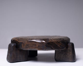 Handmade Rustic Wood Plant Stand, Curved Pedestal Riser