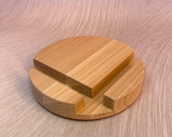 Soporte redondo de madera para teléfono y tableta, organizador de escritorio