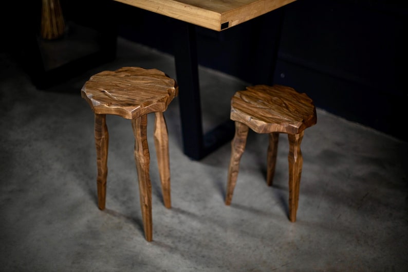Hand-Carved Cherry Wood Plant Stand, Organic Sculpted Pedestal image 18