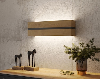 Applique murale artisanale en bois de chêne, applique murale LED moderne, finition cire naturelle
