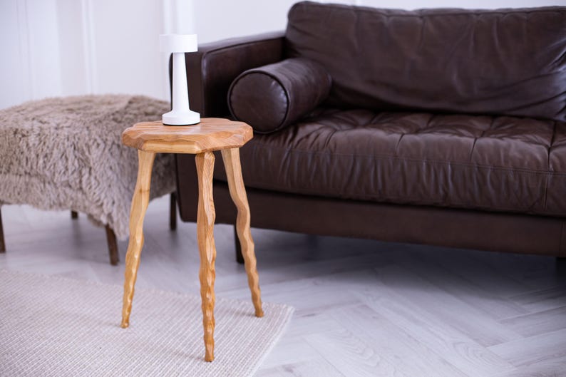 Modern Plant Stand, Minimal Tripod Pedestal, Cherry Wood Indoor Plant Stand