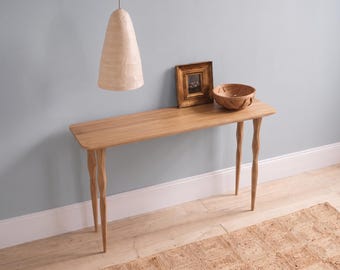 Consola de roble, muebles de recibidor estrechos, mesa auxiliar de sofá hecha a mano, diseño de mediados de siglo, recibidor minimalista.