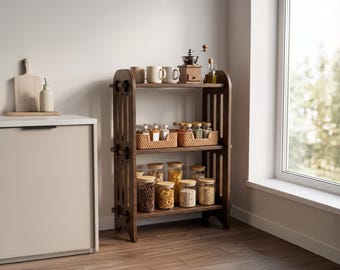 Estante de madera independiente para especias de cocina, estante para libros de cocina de estilo rústico, almacenamiento multiusos, regalo de inauguración de casa