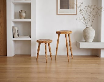 Wood accent stool, plant stand, live edge tripod table, rustic home decor