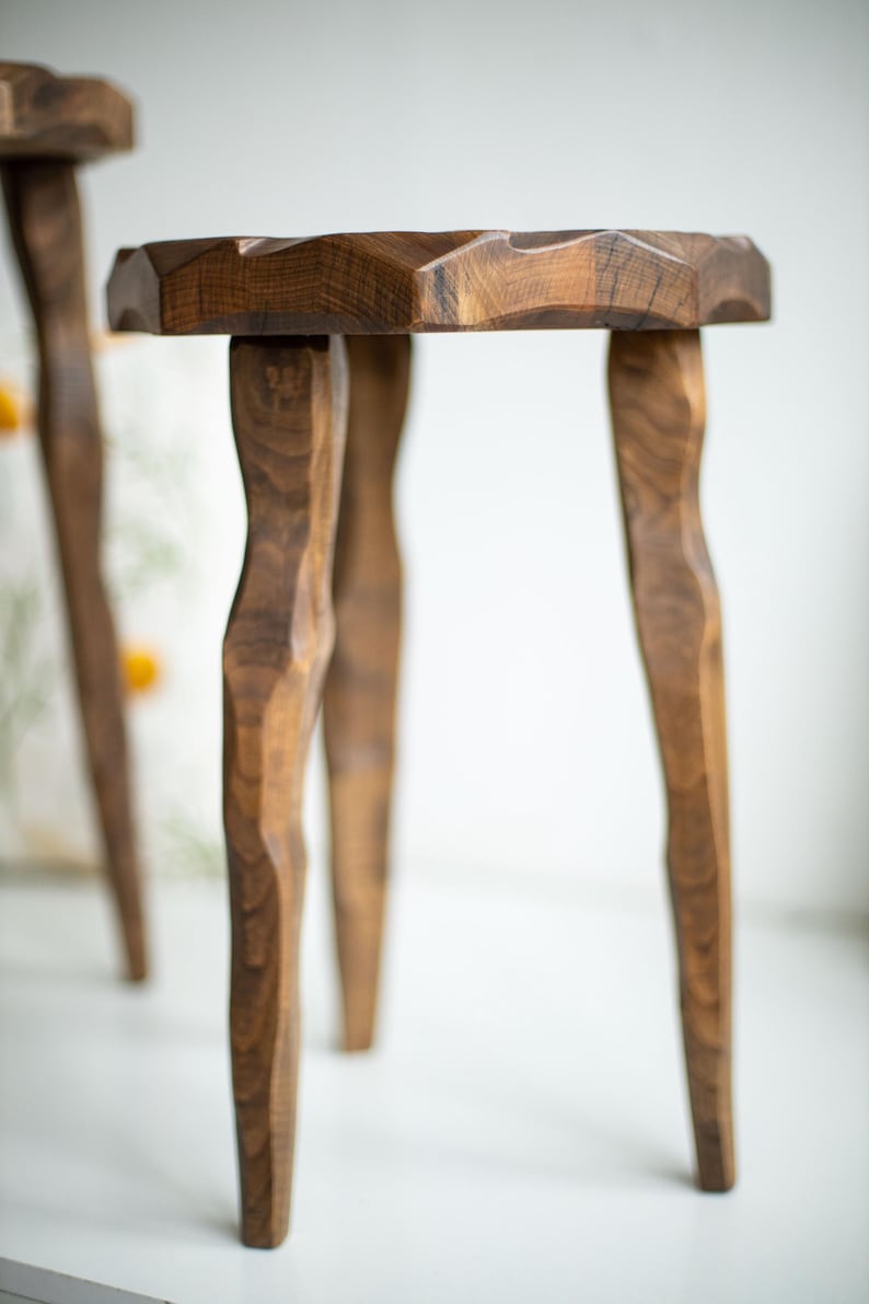 Hand-Carved Cherry Wood Plant Stand, Organic Sculpted Pedestal image 16