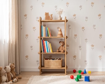 Handmade kids book shelf, 4 tier nursery furniture, wooden storage organizer, grandson birthday gift