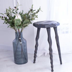 Hand-Carved Cherry Wood Plant Stand, Organic Sculpted Pedestal image 7