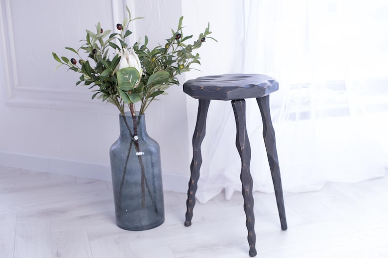 Hand-Carved Cherry Wood Plant Stand, Organic Sculpted Pedestal image 7