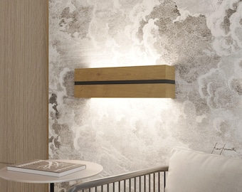 Handmade Oak Wood Wall Sconce, Modern LED Bedside Lamp