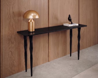 Mesa consola de madera, muebles de entrada naturales, mesa auxiliar estrecha para sofá, acento minimalista de roble, regalo personalizado para el hogar