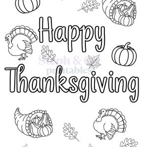 子供向け感謝祭ぬり絵 | 七面鳥と豊穣の角 | デジタルダウンロード