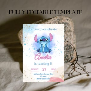 Stitch Birthday Invitation Template, Editable Stitch Invite Canva, Printable invite, editable invitation, lilo & stitch, lilo and stitch