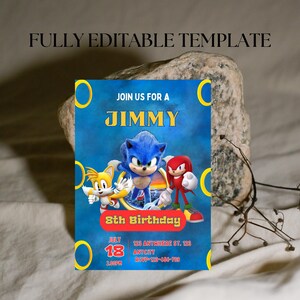 Faire-part d'anniversaire modifiable Sonic | de Invitation à une fête du hérisson à imprimer | Invitation garçon et fille | Invitation Téléchargement instantané