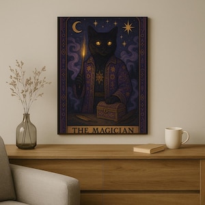 The Magician Cat Tarot Card Printable – Mystic Black Cat Digital Wall Art for Witchy Decor, Occult Themes, Gothic Home Vibes