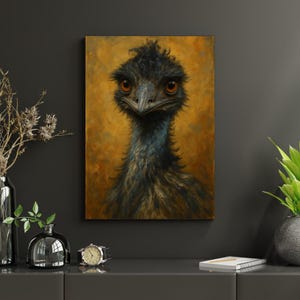 Emu Bird Portrait Oil Painting Wall Art – Realistic Wildlife Animal Art Print for Rustic Decor – Digital Download for Home