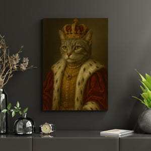 Royal Cat Portrait Wall Art - Vintage Noble Cat Digital Download - Funny Aristocrat Pet Poster - A2 Printable Cat Decor