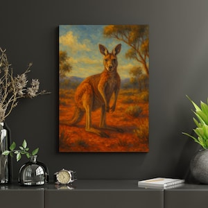 Australian Kangaroo Digital Wall Art – Outback Nature Oil Painting Printable – Wildlife Animal Rustic Landscape Home Decor