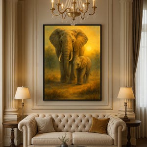 African Sunset Elephant Print: Wildlife Safari Home Decor (Digital Download)