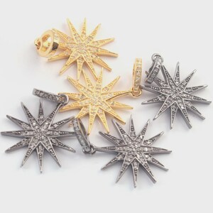 1 Pc Pave Diamond Star Charm Pendant, 925 Sterling Silver Pendant/Yellow Gold Vermeil, 22mmx19mm PG10011