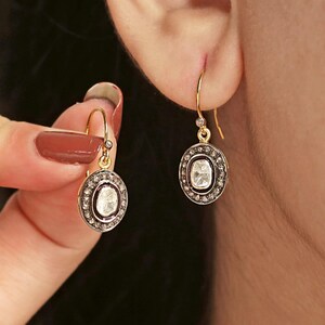 925 Sterling Silver Earrings, Pave Polki Diamond Earrings, Dangle Earrings, Victorian Jewelry, Polki Earrings, Rose Cut Diamond Earrings