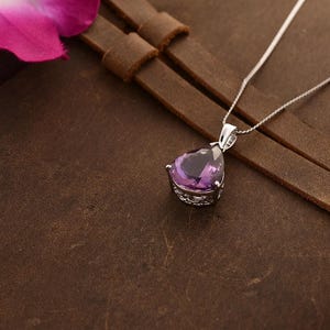 Natural Genuine Amethyst Sterling Silver Pendant, Amethyst Big Size Silver Pendant, Cushion Cut Amethyst Pendant Pear Cut Amethyst Pendant
