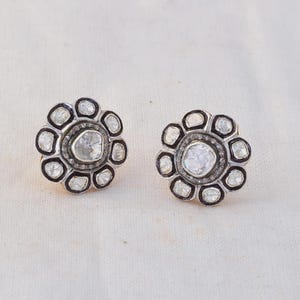 Orecchini a bottone con diamanti Polki, orecchini a bottone a forma di fiore, argento sterling 925, orecchini Polki, orecchini con diamanti, regalo di nozze, orecchini da donna, orecchini fatti a mano