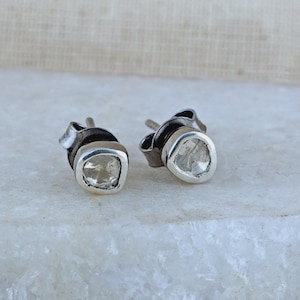 Rose Cut Polki Diamond Studs, 925 Sterling Silver Polki Diamond Studs Earrings, POLKI DIAMOND STUDS, 925 Silver Victorian Studs Jewelry