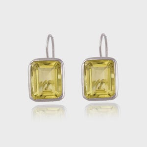 Echte Zitrone Topas Silber Ohrstecker | Natürliche echte Zitrone Topas Silberfaden Draht Ohrringe | Smaragd Cut Lemon Topaz Silber Threader Ohrringe