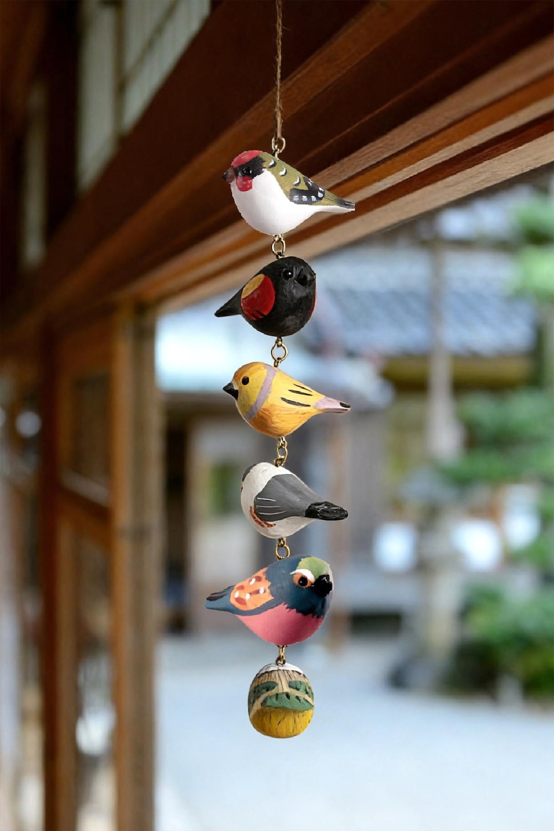 Hand-Painted Wooden Bird Ornament, Colorful Bird Garland, Nature Decor, Handmade Bird Mobile, Rustic Woodland Ornament, Bird String Gift