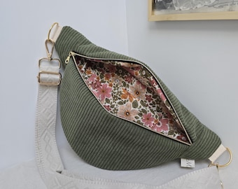 Riñonera de pana hecha a mano – Bolso de cinturón para mujer – Bolso de hombro estilo boho – Forro floral – Regalo hecho a mano