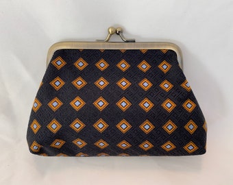 Card sized coin purse in beautiful necktie silk jacquard.