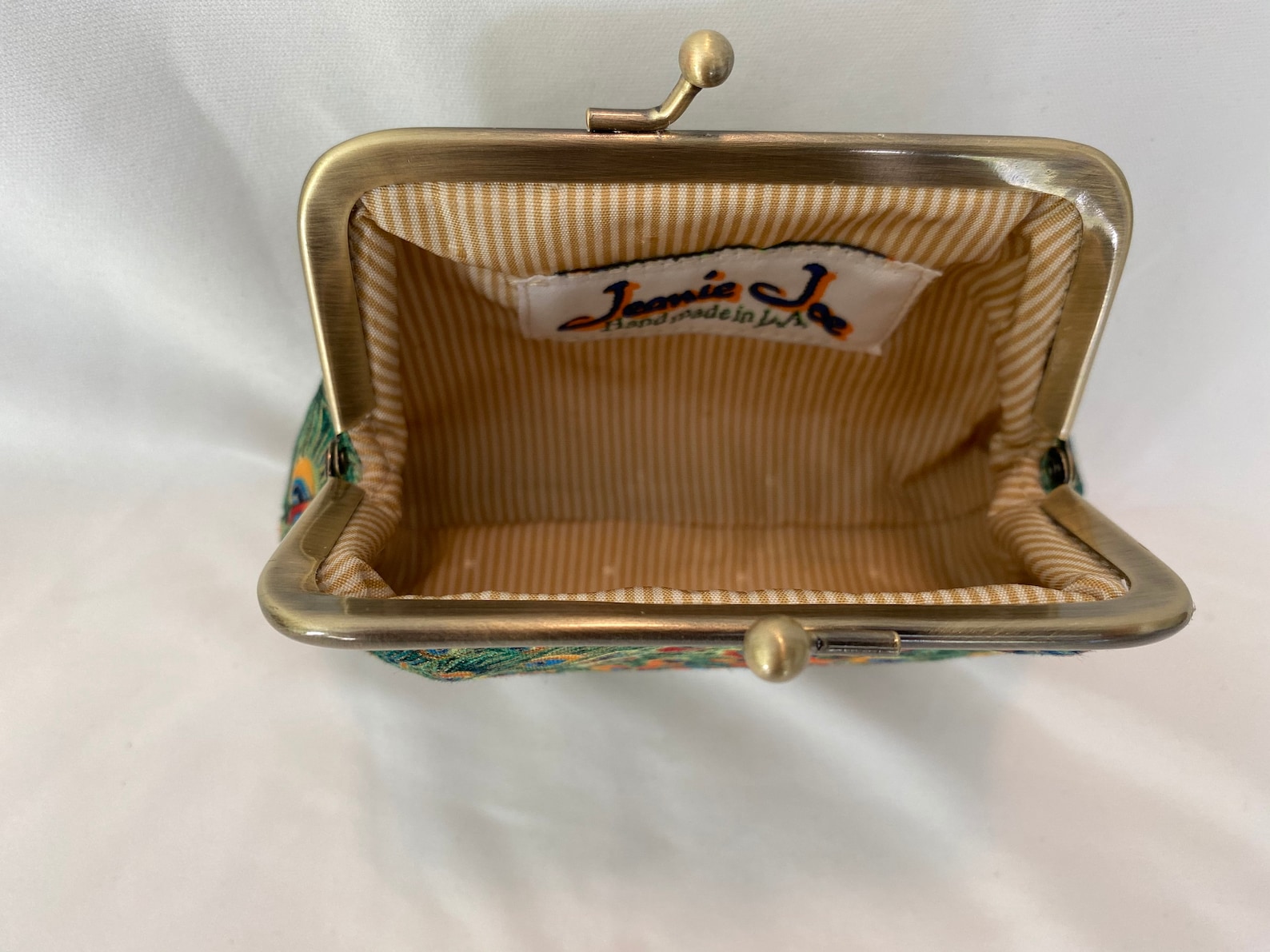 Card Size Coin Purse, Handmade in Stunning Peacock Cotton Print With