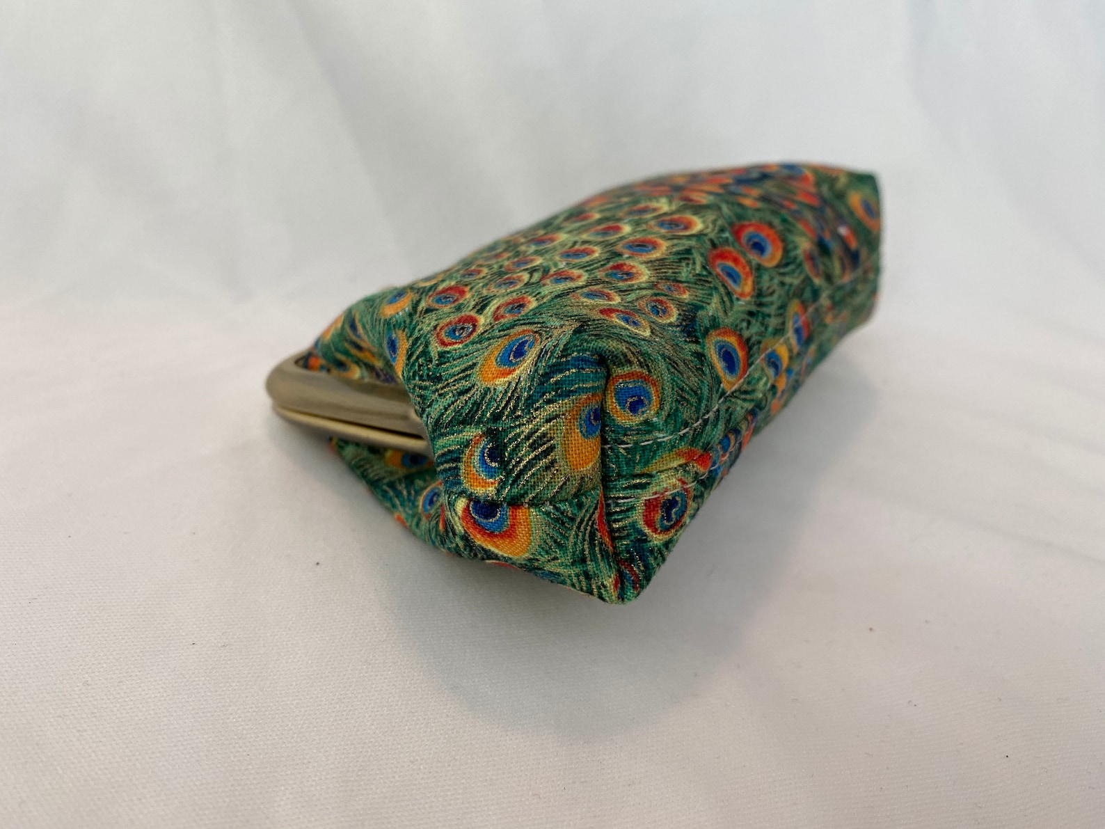 Card Size Coin Purse, Handmade in Stunning Peacock Cotton Print With