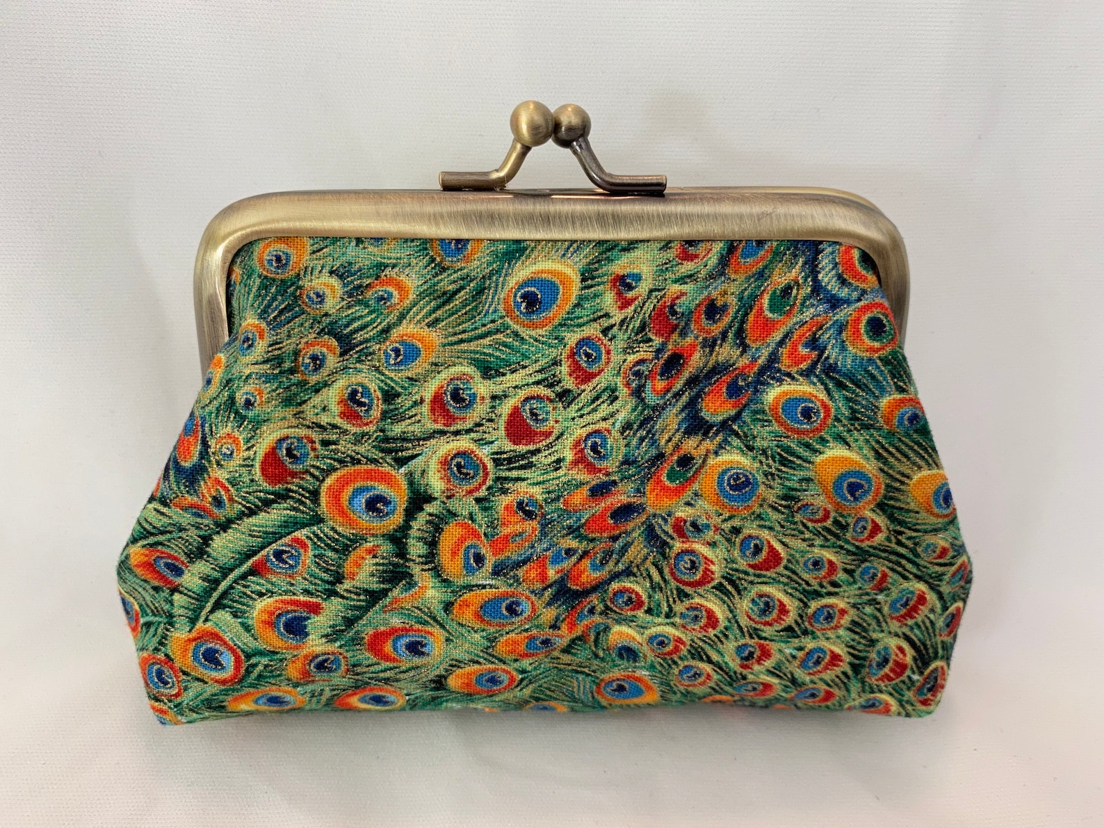 Card Size Coin Purse, Handmade in Stunning Peacock Cotton Print With