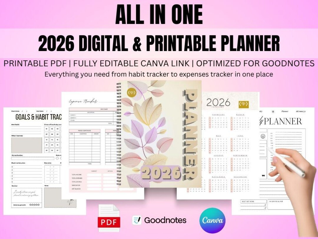 All-in-one 2026 Digital & Printable Daily, Weekly, Monthly Planner ...