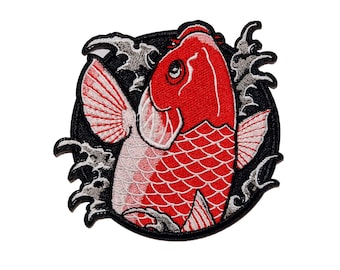 Red Japanese Koi Carp Tattoo - LAD/ Yakuza - Iron on Embroidery Patch - Morale Patch, Pin Badge - Nishiki, Dragon's Gate