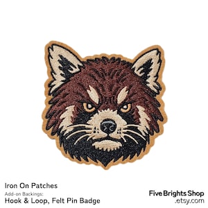 Fierce Red Panda Staring - Embroidery Patch - Iron on, Hook and Loop, Morale, Badge Pin - Animals, Angry