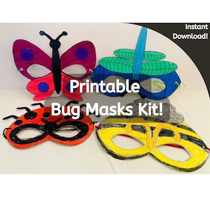 Kit fai da te per maschere di insetti in carta: coccinella, libellula, ape e farfalla