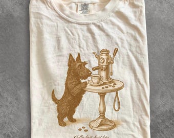 Scottish Terrier Vintage 90s Graphic T-Shirt, Retro Coffee Dog Tee, Cute Scottie Comfort Colors® Unisex Gift Shirt